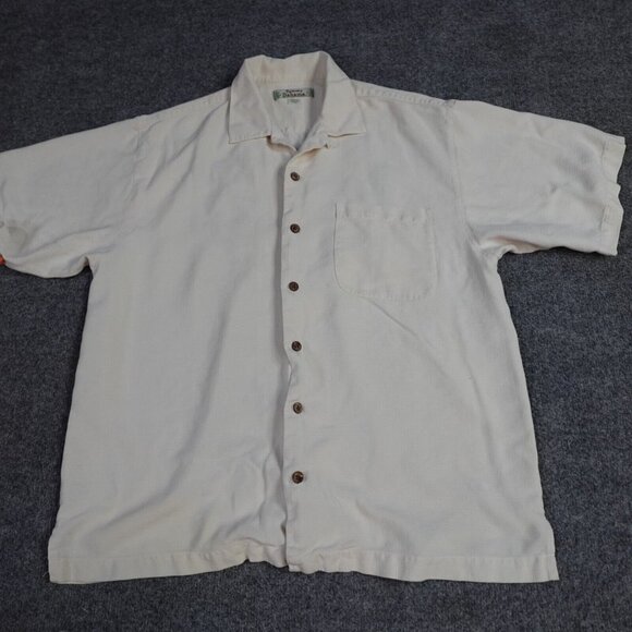Tommy Bahama Shirt L Beige Embroidered Casting Club Fly Society Fly Fishing - Picture 3 of 7